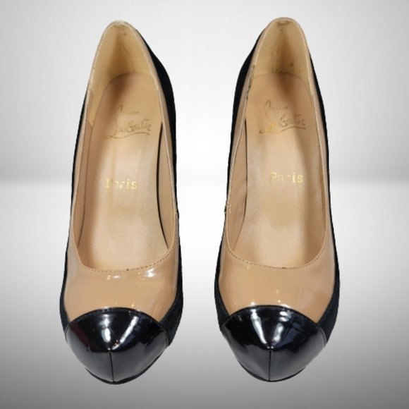 Christian Louboutin Two Tone Leather and Suede Mago Cap Toe Platform Pumps - Picture 2 of 13